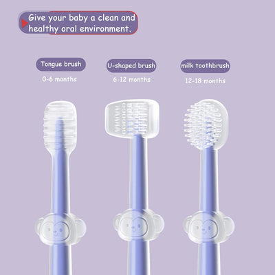 Kassy Pop Silicone Toothbrush Set For (0-18 months) Baby With Brushes Holder Case, Set Of 3 - Blue