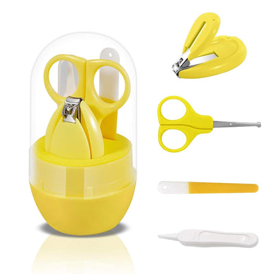 Kassy Pop 4-in-1 Baby Manicure Grooming Kit Set with Baby Nail, Scissor, File, and Tweezer - Yellow