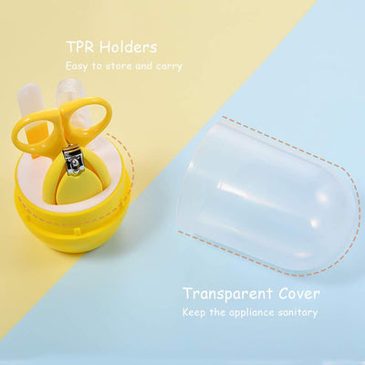 Kassy Pop 4-in-1 Baby Manicure Grooming Kit Set with Baby Nail, Scissor, File, and Tweezer - Yellow
