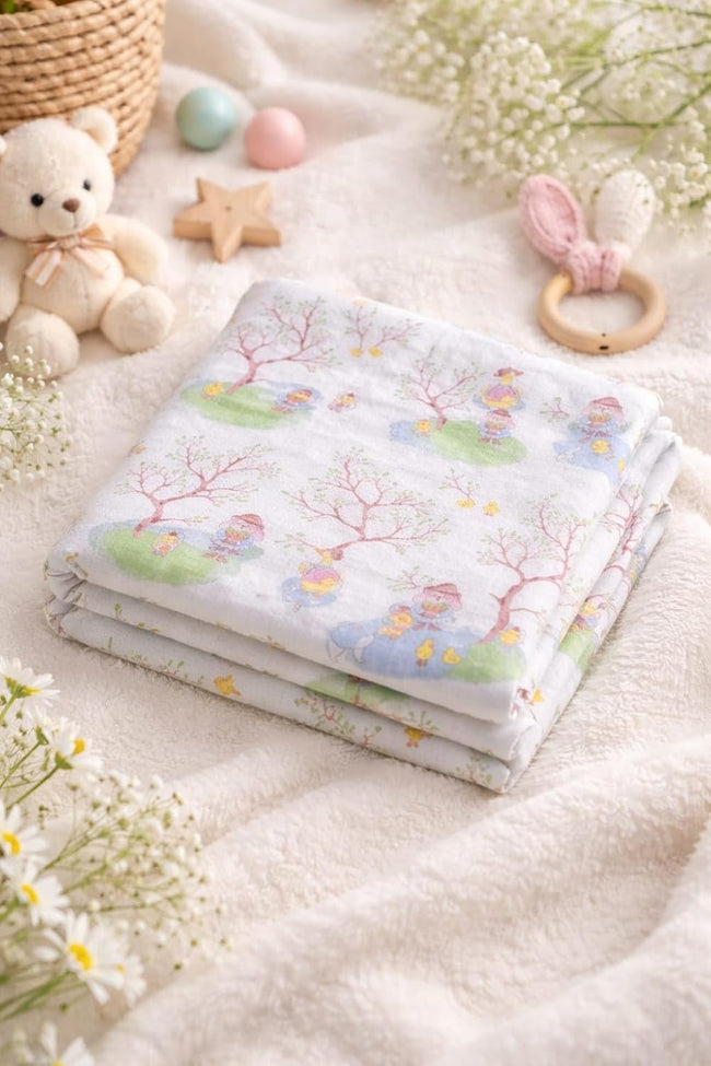 Kassy Pop 100% Bamboo Cotton Baby Swaddle Wrap Cum Receiving Blanket, 110x110 cm - Bunny Print