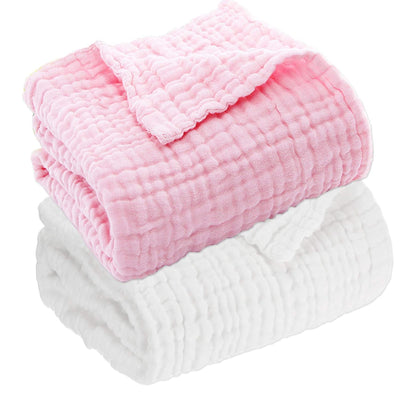 KASSY POP Kids Muslin Cotton Bath Towel, Blanket, Swaddle,105 X 105 cm - Pack of 2 (Pink and White)
