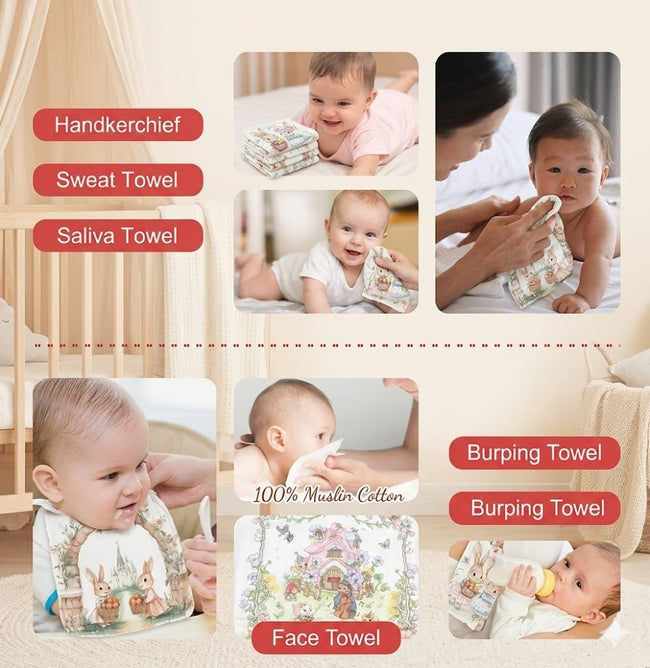 Kassy Pop Muslin Baby Face Towel, Square Wipes, 10x10-inches, 0-18 Months (White Printed) - Pack of 5