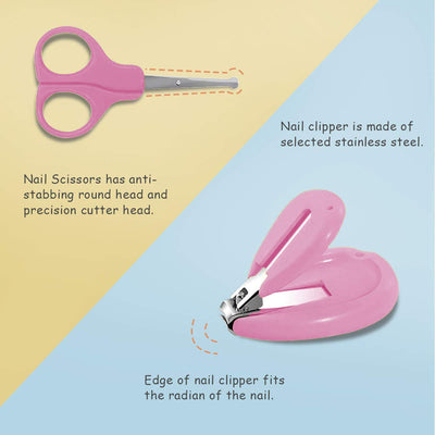 Kassy Pop 4-in-1 Baby Manicure Grooming Kit Set with Baby Nail, Scissor, File, and Tweezer - Pink