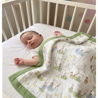Kassy Pop 100% Bamboo Cotton Baby Swaddle Wrap Cum Receiving Blanket, 110x110 cm - Bunny Print