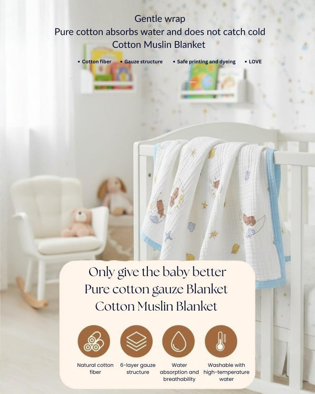 Kassy Pop 100% Bamboo Cotton Baby Swaddle Wrap Cum Receiving Blanket, 110x110 cm - Teddy Moon