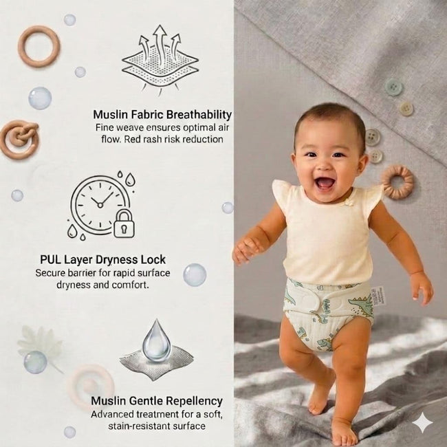 Kassy pop Cotton Cloth Reusable Diaper for Babies with One Piece 3-Layer Microfiber Insert (0-36 Months) - Dino Print