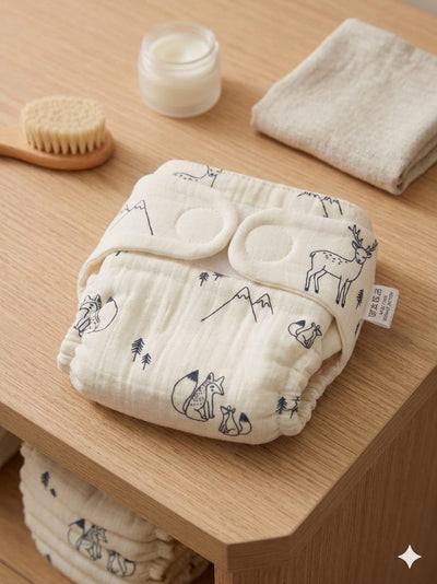 Kassy pop Cotton Cloth Reusable Diaper for Babies with One Piece 3-Layer Microfiber Insert (0-36 Months) - Squirrel Print