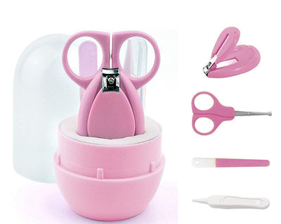 Kassy Pop 4-in-1 Baby Manicure Grooming Kit Set with Baby Nail, Scissor, File, and Tweezer - Pink