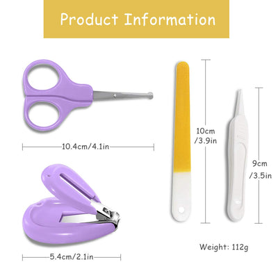 Kassy Pop 4-in-1 Baby Manicure Grooming Kit Set with Baby Nail, Scissor, File, and Tweezer - Purple