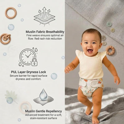 Kassy pop Cotton Cloth Reusable Diaper for Babies with One Piece 3-Layer Microfiber Insert (0-36 Months) - Floral Print