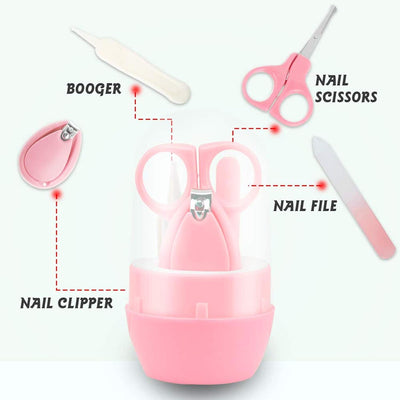 Kassy Pop 4-in-1 Baby Manicure Grooming Kit Set with Baby Nail, Scissor, File, and Tweezer - Pink