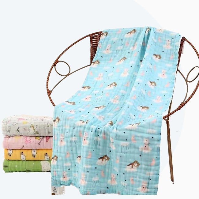 Kassy Pop 100% Bamboo Cotton Baby Swaddle Wrap Cum Receiving Blanket, 110x110 cm - Blue - All Print)