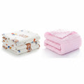 KASSY POP Kids Muslin Cotton Bath Towel, Blanket, Swaddle,105 X 105 cm - Pack of 2 (Pink and Printed)