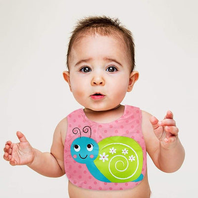 KASSY POP Waterproof Silicone Baby Feeding Bibs, Velcro Closure - Snail Print