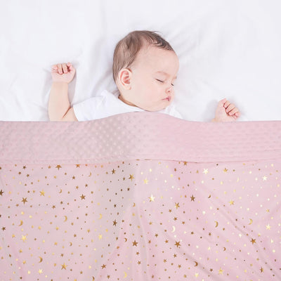 Kassy Pop Soft Fleece Multipurpose Receiving Blanket Wrapping Sheet - Pink Golden Stars