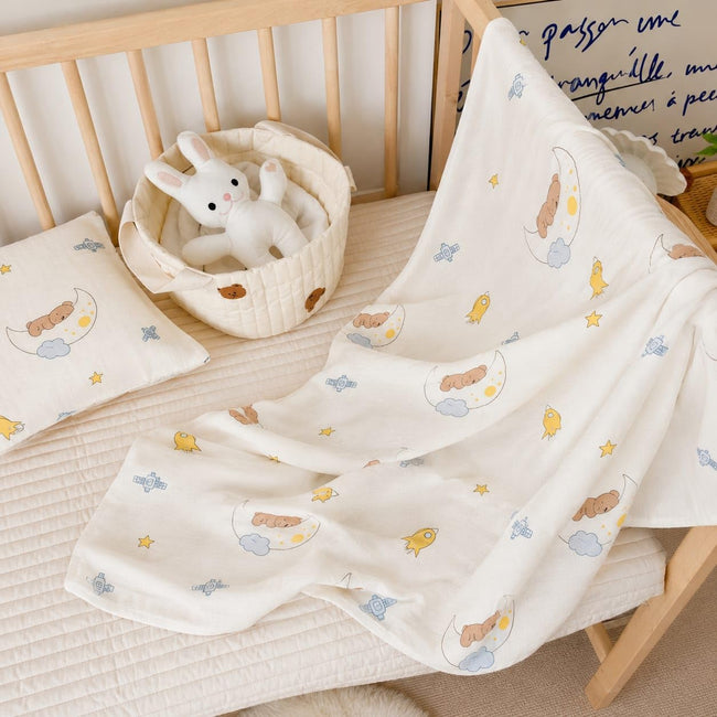 KASSY POP Kids Muslin Cotton Bath Towel, Blanket, Swaddle,105 X 105 cm - Moon Print