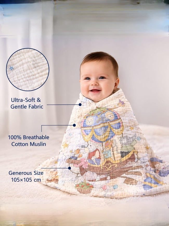 Kassy Pop 100% Bamboo Cotton Baby Swaddle Wrap Cum Receiving Blanket, 110x110 cm - Jungle Print 5
