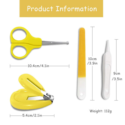 Kassy Pop 4-in-1 Baby Manicure Grooming Kit Set with Baby Nail, Scissor, File, and Tweezer - Yellow