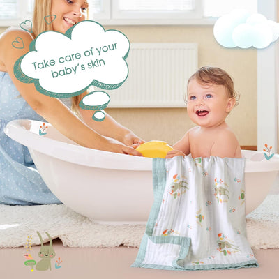 Kassy Pop 100% Bamboo Cotton Baby Swaddle Wrap Cum Receiving Blanket, 110x110 cm - Rabbit Print