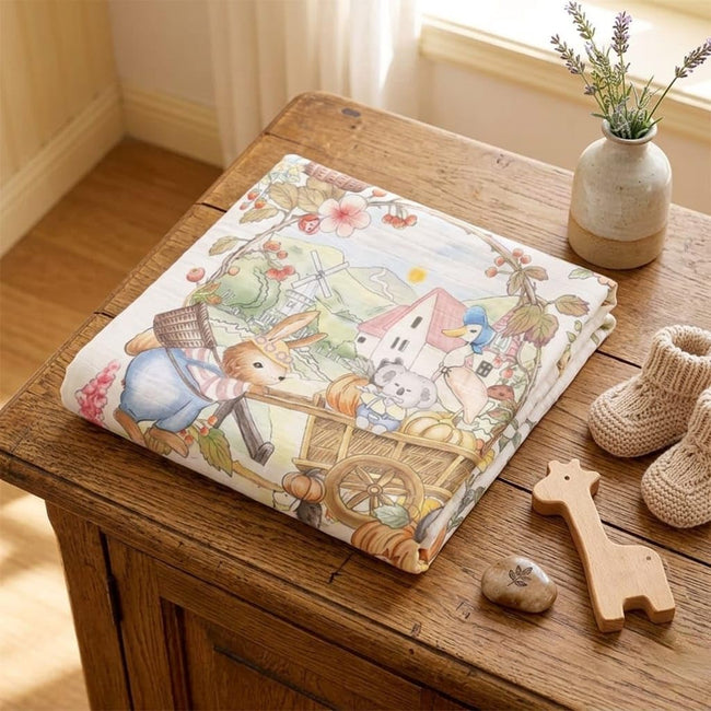 Kassy Pop 100% Bamboo Cotton Baby Swaddle Wrap Cum Receiving Blanket, 110x110 cm - Animal Cart Print
