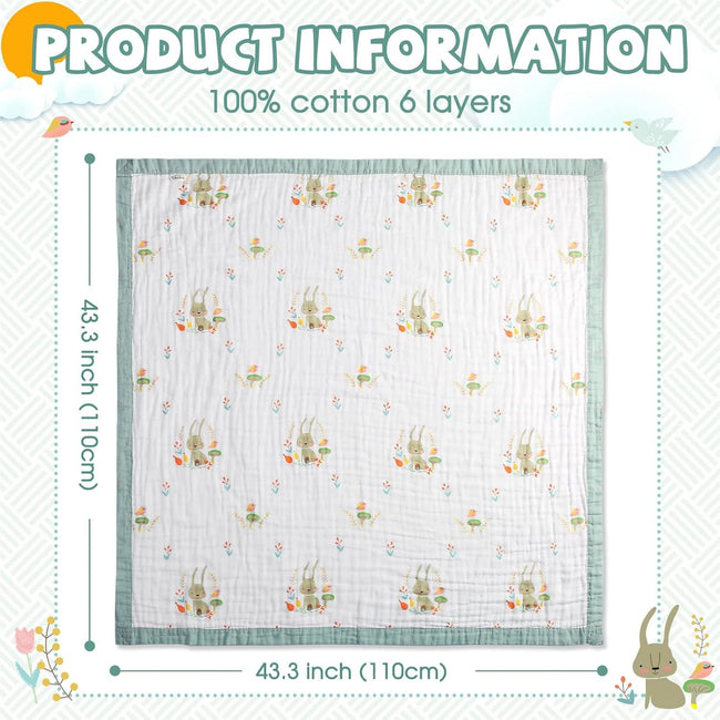 Kassy Pop 100% Bamboo Cotton Baby Swaddle Wrap Cum Receiving Blanket, 110x110 cm - Rabbit Print