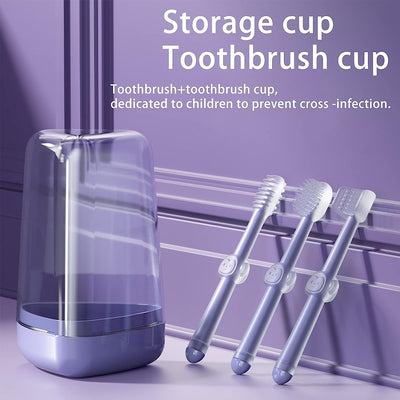 Kassy Pop Silicone Toothbrush Set For (0-18 months) Baby With Brushes Holder Case, Set Of 3 - Blue