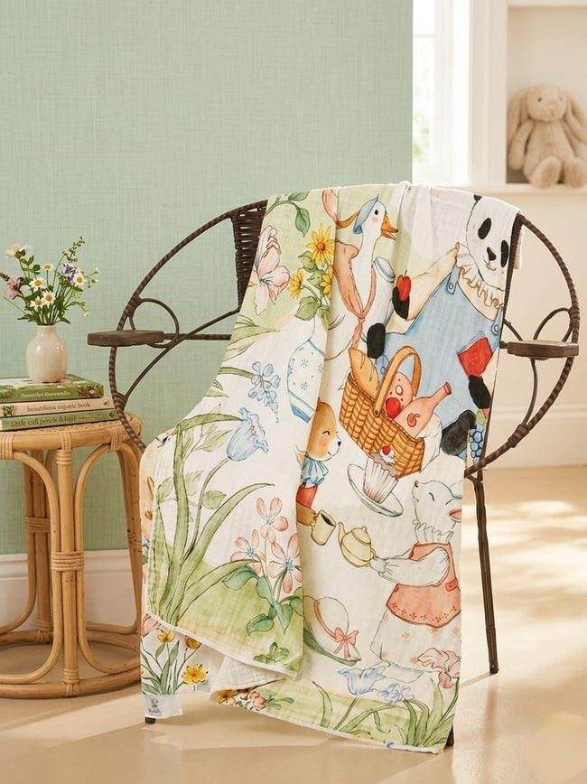 Kassy Pop 100% Bamboo Cotton Baby Swaddle Wrap Cum Receiving Blanket, 110x110 cm - Jungle Print 1