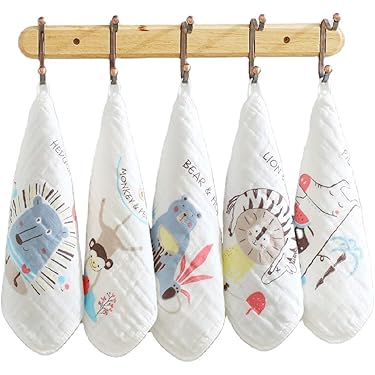 Kassy Pop Muslin Baby Face Towel, Square Wipes, 10x10-inches, 0-18 Months (White Print) - Pack of 5
