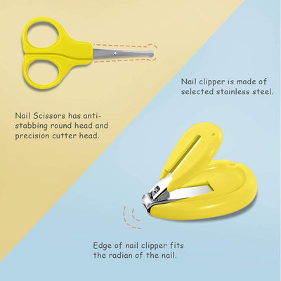 Kassy Pop 4-in-1 Baby Manicure Grooming Kit Set with Baby Nail, Scissor, File, and Tweezer - Yellow