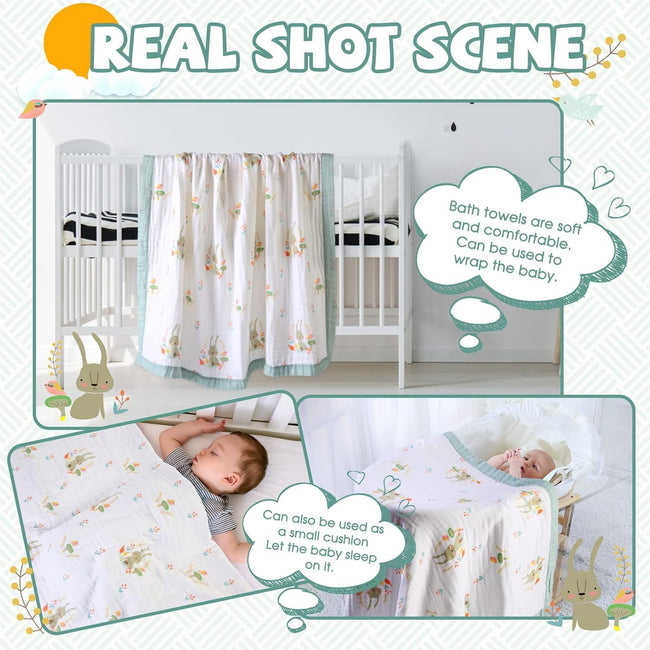 Kassy Pop 100% Bamboo Cotton Baby Swaddle Wrap Cum Receiving Blanket, 110x110 cm - Rabbit Print