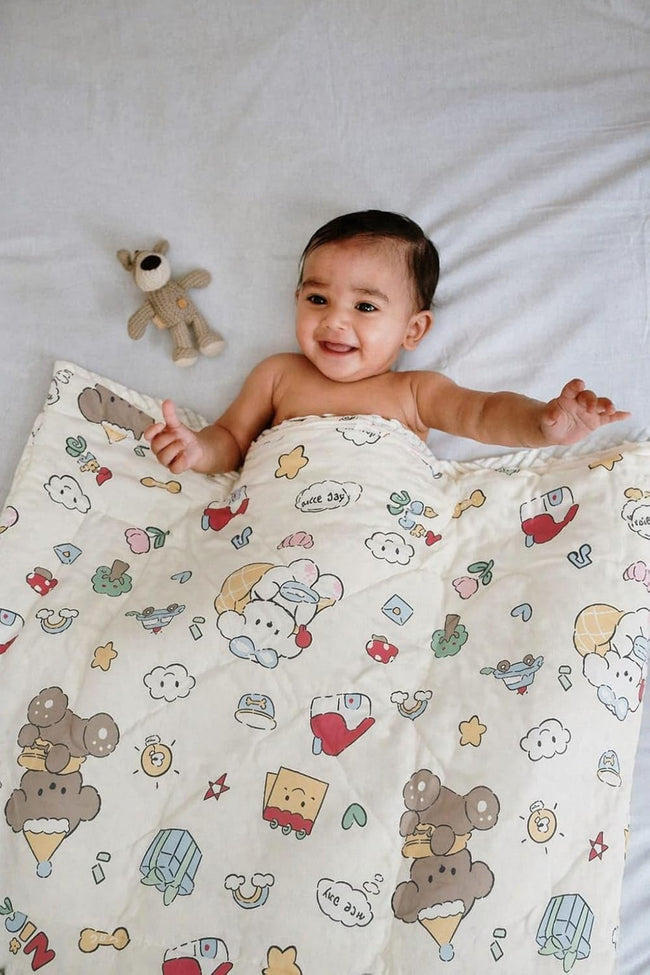 KASSY POP Baby's Cotton Wrapping Receiving Blanket for New Born (0-1.5 Years) - Teddy Print
