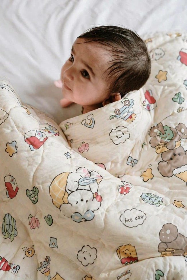 KASSY POP Baby's Cotton Wrapping Receiving Blanket for New Born (0-1.5 Years) - Teddy Print