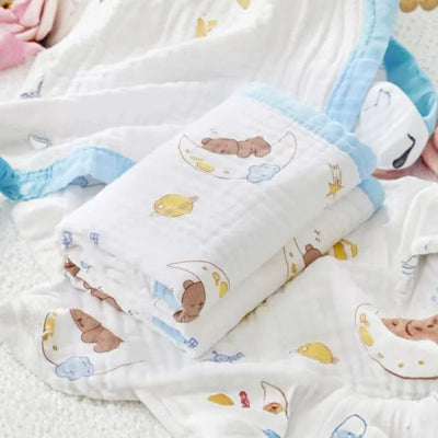 Kassy Pop 100% Bamboo Cotton Baby Swaddle Wrap Cum Receiving Blanket, 110x110 cm - Teddy Moon
