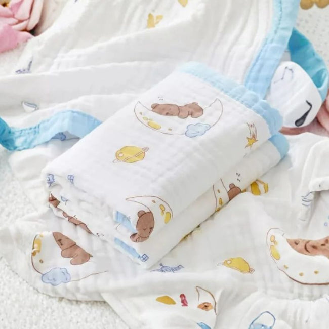 Kassy Pop 100% Bamboo Cotton Baby Swaddle Wrap Cum Receiving Blanket, 110x110 cm - Teddy Moon