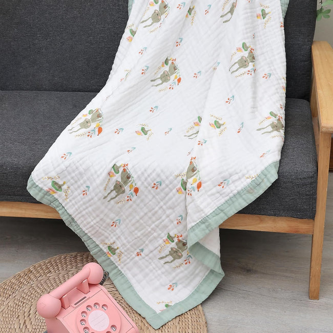 Kassy Pop 100% Bamboo Cotton Baby Swaddle Wrap Cum Receiving Blanket, 110x110 cm - Rabbit Print