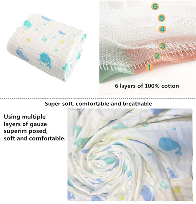 KASSY POP Kids Muslin Cotton Bath Towel, Blanket, Swaddle,105 X 105 cm - Blue Whale