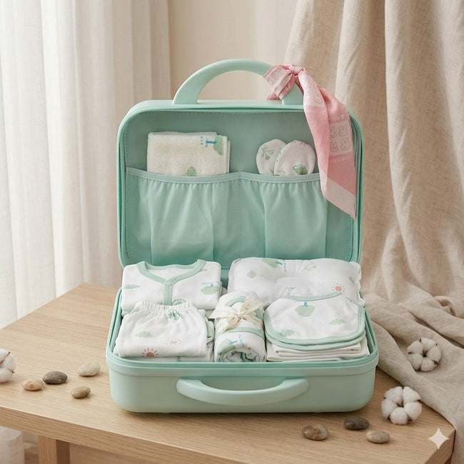 KASSY POP Newborn Baby Cotton 21pcs Clothing Set with Briefcase Pack - Green