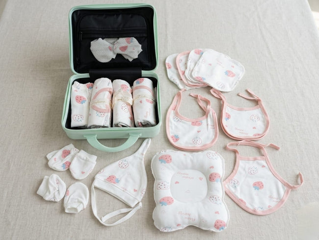 KASSY POP Newborn Baby Cotton 21pcs Clothing Set with Briefcase Pack - Pink