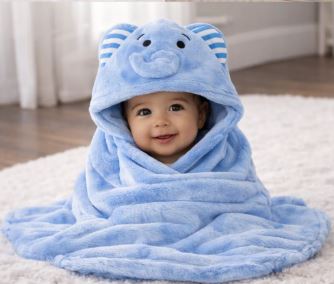 Kassy Pop Microfiber Fleece Animal Hooded Baby Bath Towel cum Blanket (30x40-inch, 0-2 Yrs) - Blue