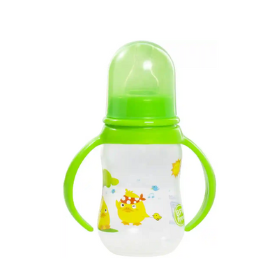 Kassy Pop Feeding Bottle with Handles for Baby Boys and Girls, 250 ml - Green Printed
