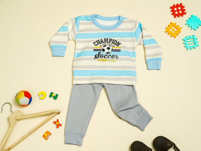 KASSY POP Soccer Champion Baby T-shirt and Pajamas Set for Kids - Blue
