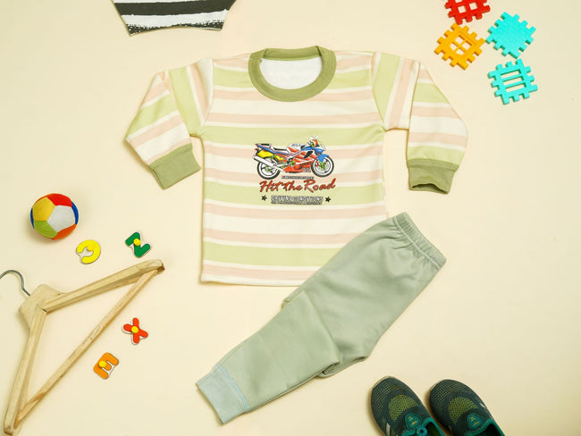 KASSY POP Hit The Road Baby T-shirt and Pajamas Set for Kids - Green