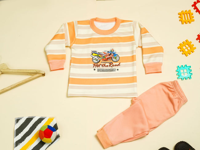 KASSY POP Hit The Road Baby  T-shirt and Pajamas Set for Kids - Peach