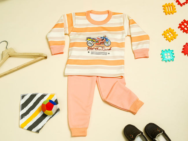 KASSY POP Hit The Road Baby  T-shirt and Pajamas Set for Kids - Peach