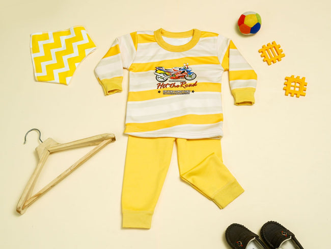 KASSY POP Hit The Road Baby T-shirt and Pajamas Set for Kids - Yellow