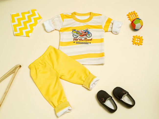 KASSY POP Hit The Road Baby T-shirt and Pajamas Set for Kids - Yellow