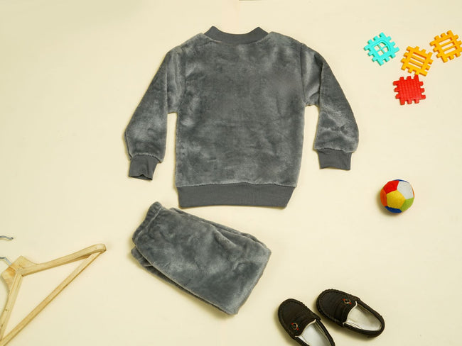 KASSY POP Teddy Baby Fleece T-shirt and Pajamas Set for Kids -  Grey