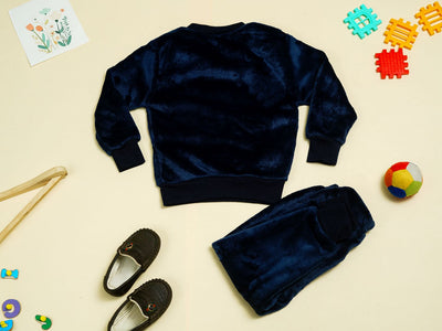 KASSY POP Teddy Wink Baby Fleece T-shirt and Pajamas Set for Kids - Navy Blue