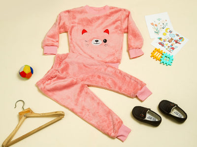 KASSY POP Teddy Wink Baby Fleece T-shirt and Pajamas Set for Kids -  Dark Pink