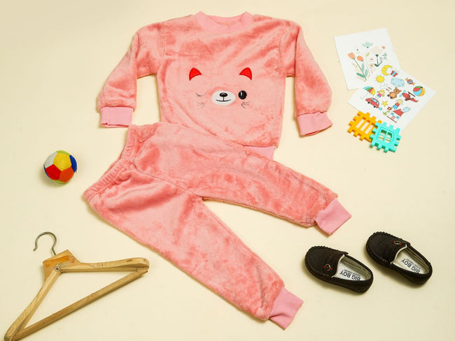 KASSY POP Teddy Wink Baby Fleece T-shirt and Pajamas Set for Kids -  Dark Pink